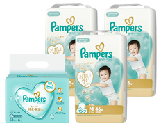 パンパース肌へのいちばんパンツ　スーパージャンボ　Ｍたっち46枚×3個とおしりふきのセット（おむつ138枚・おしりふき336枚）の画像