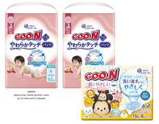 グーンプラス やわらかタッチ パンツMサイズとおしりふきのセット（オムツ104枚・おしりふき210枚）の画像