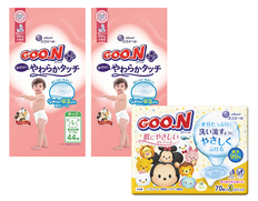 グーンプラス 敏感肌にやわらかタッチLサイズとおしりふきのセット（オムツ88枚・おしりふき210枚）の画像