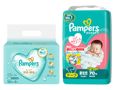 パンパースさらさらケアテープ　スーパ－ジャンボ　新生児用とおしりふきのセット（おむつ70枚・おしりふき336枚）の画像