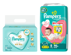 パンパースさらさらケアテープ　スーパ－ジャンボ　Ｓサイズとおしりふきのセット（おむつ70枚・おしりふき336枚）の画像