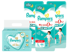 パンパース さらさらケア パンツ スーパ－ジャンボ Ｌサイズ44枚×3個とおしりふきのセット（おむつ132枚・おしりふき336枚）の画像