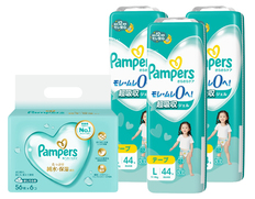 パンパース さらさらケア テープ スーパ－ジャンボ Ｌ44枚×3個とおしりふきのセット（おむつ132枚・おしりふき336枚）の画像