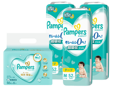 パンパース さらさらケア テープ スーパ－ジャンボ Ｍ52枚×3個とおしりふきのセット（おむつ156枚・おしりふき336枚）の画像