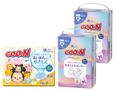 グーン ゆるうんちモレ0へ パンツ Ｍサイズ 52枚×2個とおしりふきのセット（おむつ104枚・おしりふき210枚）の画像