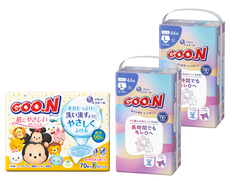 グーン 長時間でもモレ0へ パンツ Ｌサイズ44枚×2個とおしりふきのセット（おむつ88枚・おしりふき210枚）の画像