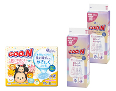 グーン おしっこモレ0へ BIGサイズ38枚×2個とおしりふきのセット（おむつ76枚・おしりふき210枚）の画像