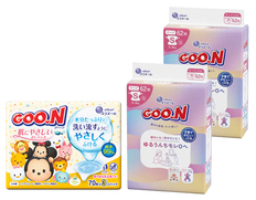 グーン ゆるうんちモレ0へ Sサイズ62枚×2個とおしりふきのセット（おむつ124枚・おしりふき210枚）の画像