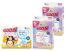 グーン ゆるうんちモレ0へ Mサイズ52枚×2個とおしりふきのセット（おむつ104枚・おしりふき210枚）の画像