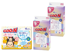 グーン おしっこモレ0へ Lサイズ44枚×2個とおしりふきのセット（おむつ88枚・おしりふき210枚）の画像